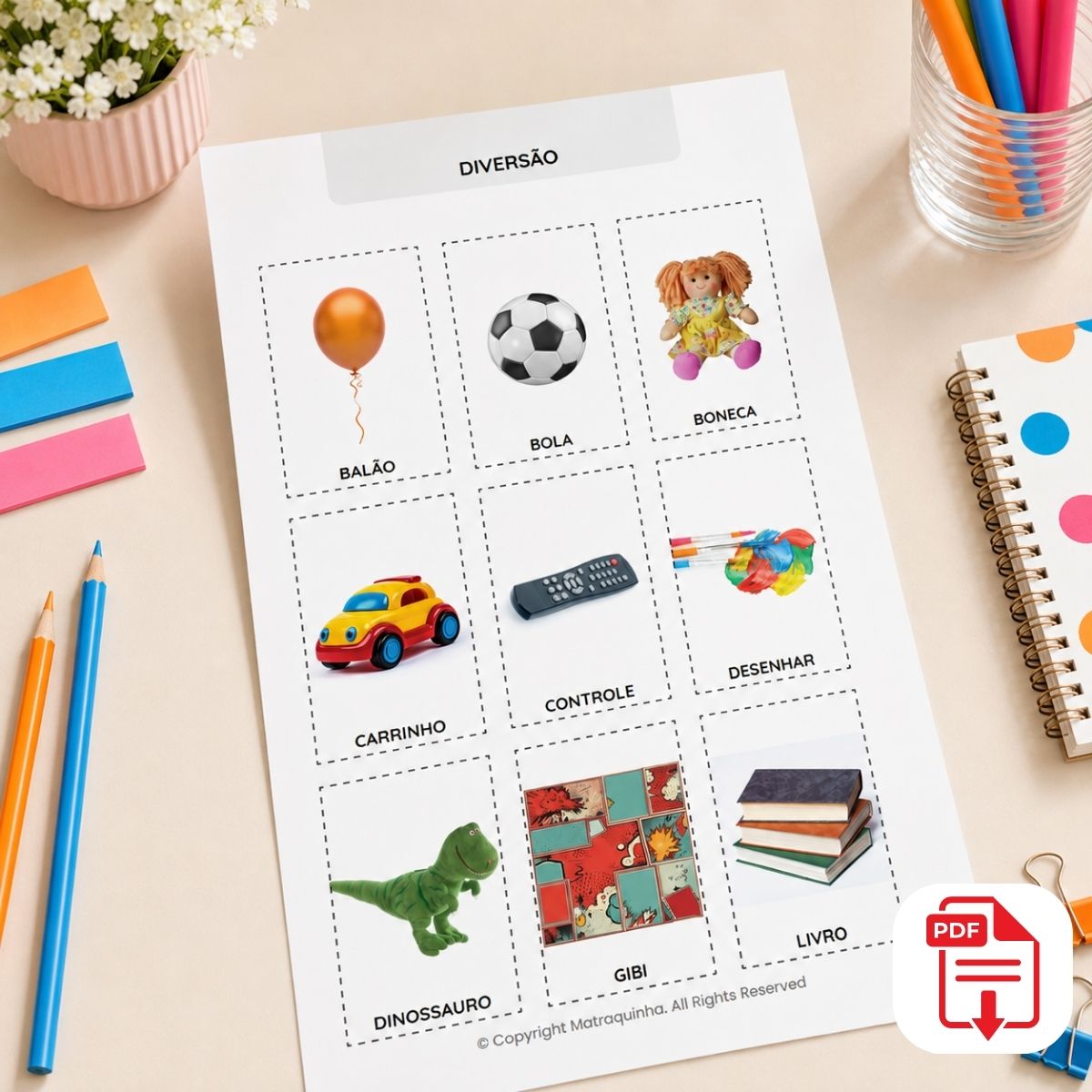 Página de exemplo de Diálogos Visuais incluída na Biblioteca Completa Menino, foto real categorizada